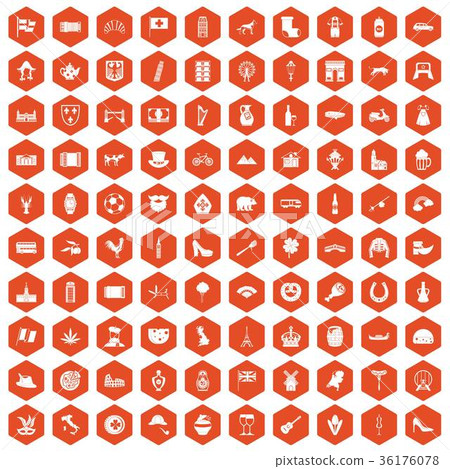 100 Europe icons hexagon orange 100 Europe icons hexagon orange 36176078