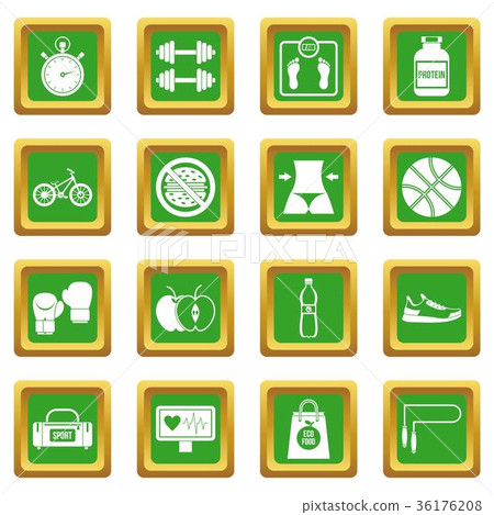 Healthy life icons set green Healthy life icons set green 36176208