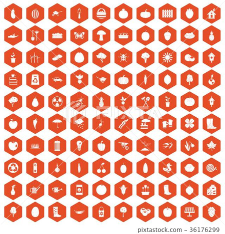 100 garden icons hexagon orange 100 garden icons hexagon orange 36176299