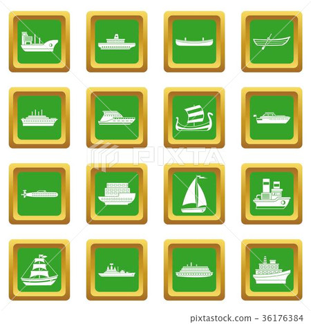 Sea transport icons set green 36176384