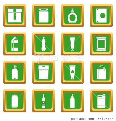 Packaging items icons set green 36176572
