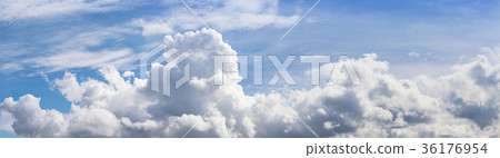 Panoramic blue sky with fluffy clouds Panoramic blue sky with fluffy clouds 36176954