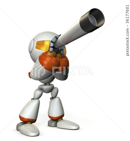 Cute robot looking through a telescope 36177681