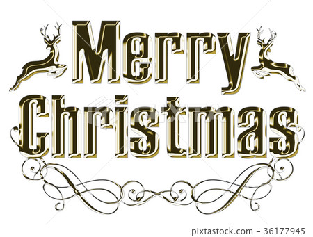Gold metallic relief gothic merry christmas logo, art nouveau ornament Gold metallic relief gothic merry christmas logo, art nouveau ornament 36177945