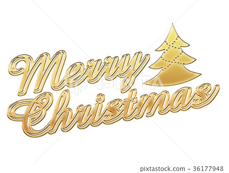 Gold Metallic Relief Shaped Curly Shaped Merry Christmas Logo, Art Nouveau Ornament 36177948