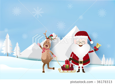 Christmas season with Santa, deer and gift boxes - Stock Illustration ...
