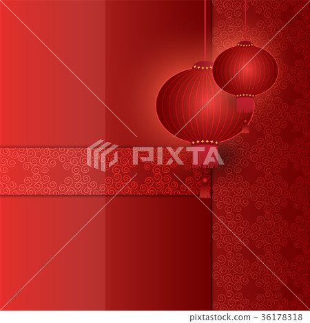 Chinese lantern hanging on pattern red background - Stock Illustration ...