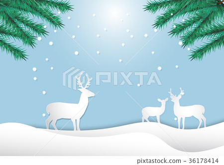 Deer family with pine and snow background Deer family with pine and snow background 36178414