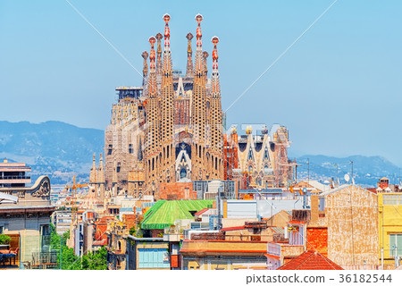 Basilica of La Sagrada Familia against blue sky. 36182544