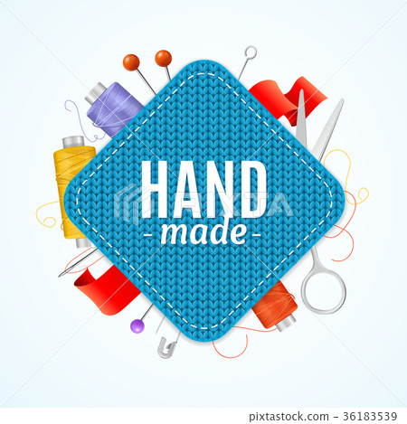 Realistic 3d Hand Made Knitted Concept. Vector 36183539