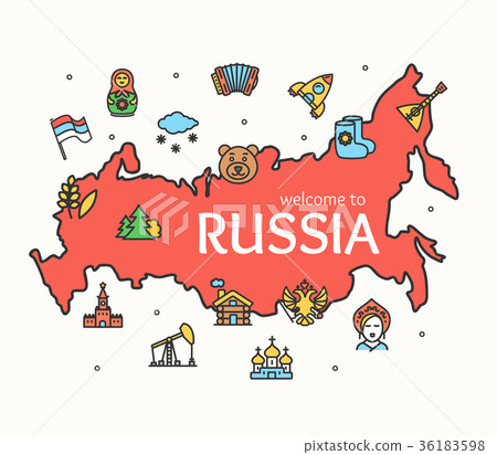 Russia Design Template Line Icon Welcome Concept 36183598
