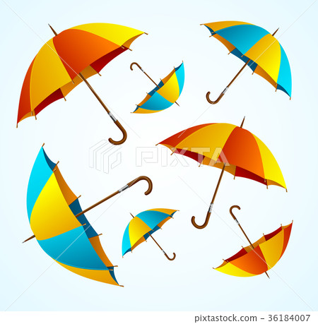 Realistic 3d Detailed Color Umbrella Falling Set 36184007