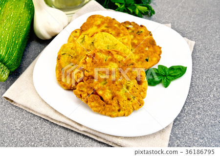 Flapjack chickpeas with zucchini in plate Flapjack chickpeas with zucchini in plate 36186795
