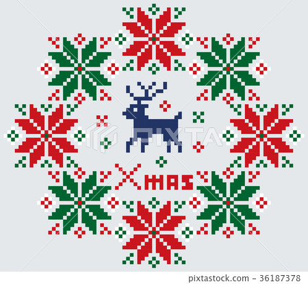北歐圖案_十字繡〜雪花和馴鹿圖案白色|毛衣圖案|十字繡 北歐圖案_十字繡〜雪花和馴鹿圖案白色|毛衣圖案|十字繡 36187378