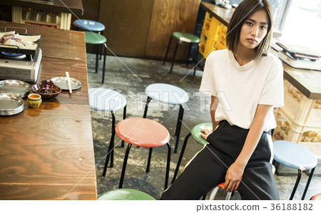 Cool woman casual downtown Yakiniku Cool woman casual downtown Yakiniku 36188182