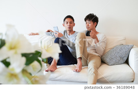 Men relaxing in the living room 36189048
