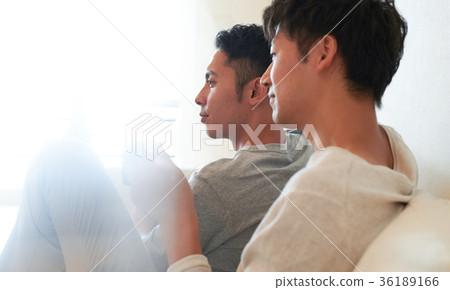 Men relaxing in the living room Men relaxing in the living room 36189166
