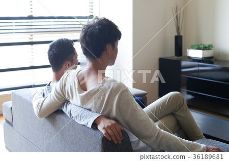 Men relaxing in the living room 36189681