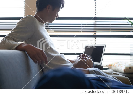 Men relaxing in the living room 36189712