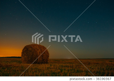 Night dark sky with a haystack in the field Night dark sky with a haystack in the field 36190367