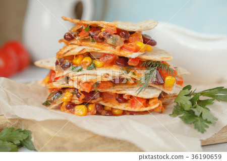 Vegetarian quesadilla with vegetables and cheese 36190659