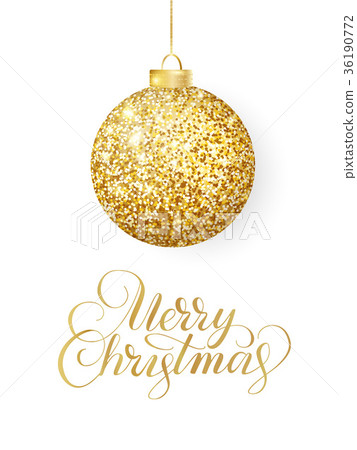 Hanging Christmas golden ball isolated on white Hanging Christmas golden ball isolated on white 36190772