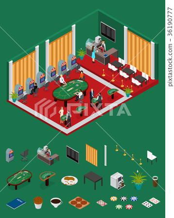 Interior Casino and Parts Isometric View. Vector Interior Casino and Parts Isometric View. Vector 36190777