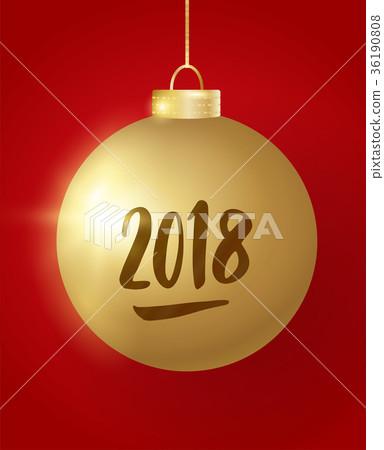 Hanging Christmas golden ball on red background 36190808