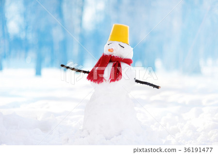 Handmade snowman in snowy park Handmade snowman in snowy park 36191477
