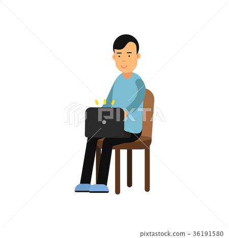 Young man in casual clothes sitting on a chair Young man in casual clothes sitting on a chair 36191580