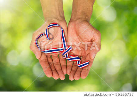 Hands holding heart shaped Thai color ribbon 36196735