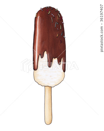 Ice cream with chocolate icing. Ice cream with chocolate icing. 36197407
