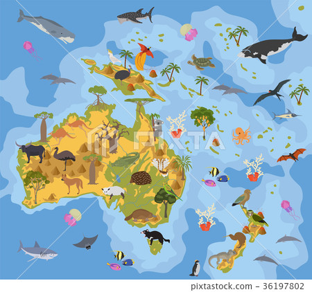 Australia and Oceania flora and fauna map 36197802