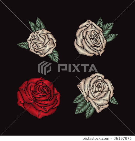 Roses embroidery on black background. Roses embroidery on black background. 36197975