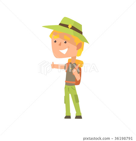 Cartoon male traveler hitchhiker with hat and 36198791