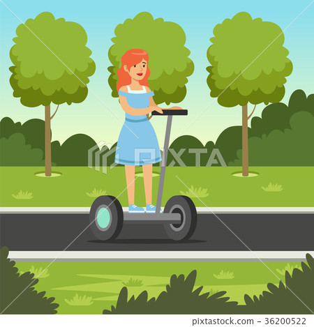 Young redhead woman riding on segway scooter in 36200522