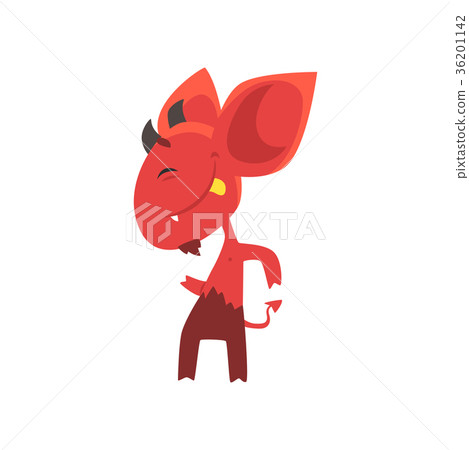Cheerful little devil dancing and showing his Cheerful little devil dancing and showing his 36201142