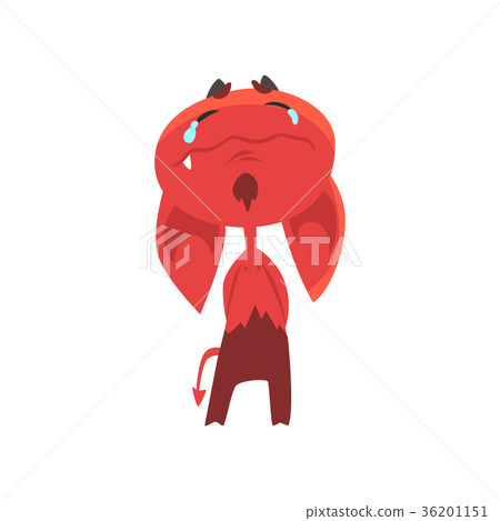 Crying cartoon devil with big drooping ears, horns 36201151