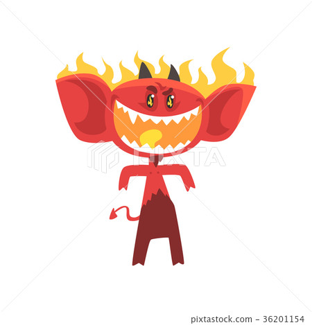 Cartoon flaming fire devil isolated on white 36201154