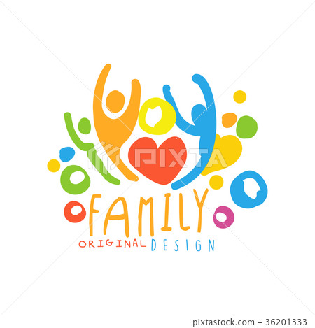 Multicolored happy family logo design with simple 36201333