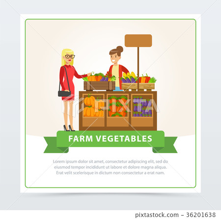 Farm Vegetables Street Shop With Farmer And Buyer Stock Illustration