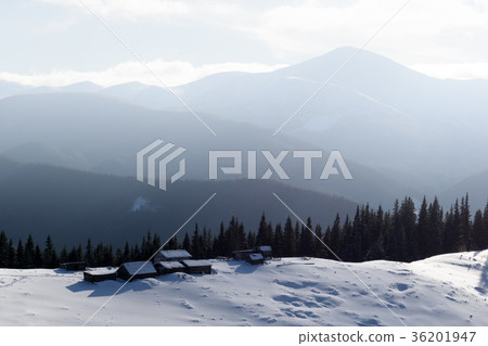 Fantastic landscape with snowy house 36201947