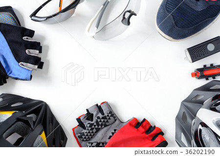set bicycle equipment on a white paper background 36202190