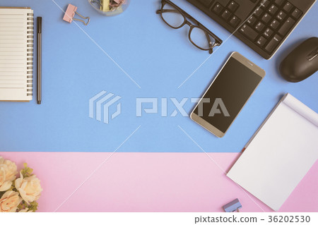Flat lay office equipment on the desk Flat lay office equipment on the desk 36202530