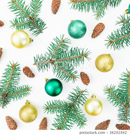 Pattern of fir branches, pine cones and toys 36202842