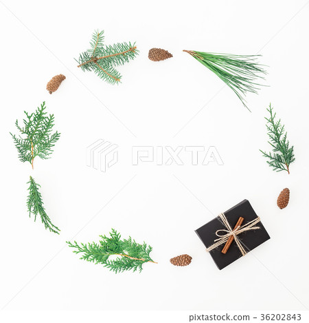 Christmas round frame made of stylish gift box 36202843