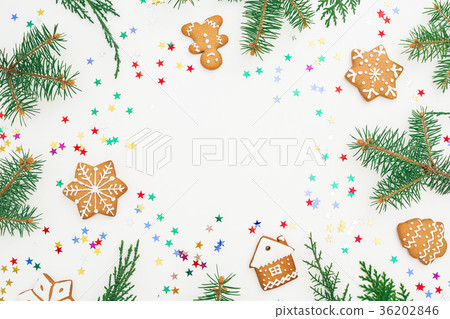 Frame of Christmas gingerbread cookies, fir Frame of Christmas gingerbread cookies, fir 36202846