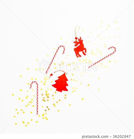 Christmas time composition with candy cane, toys 36202847