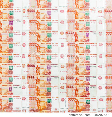 Russian banknote 5000 rubles background. Flat lay Russian banknote 5000 rubles background. Flat lay 36202848