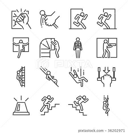 Emergency exit icon set. 36202971